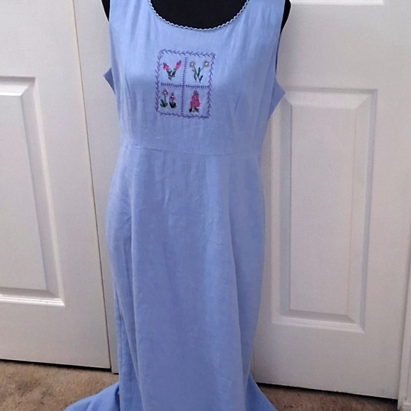 Vintage Linen Blend Light Blue Maxi Dress    Size 12T - Picture 1 of 12